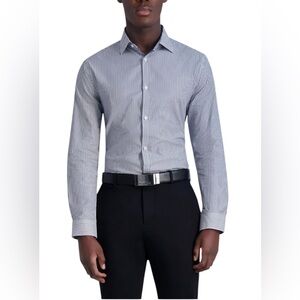 KARL LAGERFELD PINSTRIPE DRESS SHIRT SLIM-FIT MEN LONG SLEEVE BLUE COLOR SZ XXL*